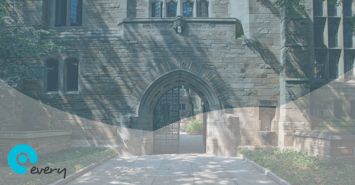 School building with a gated archway