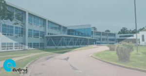 Driveway leading to a large school